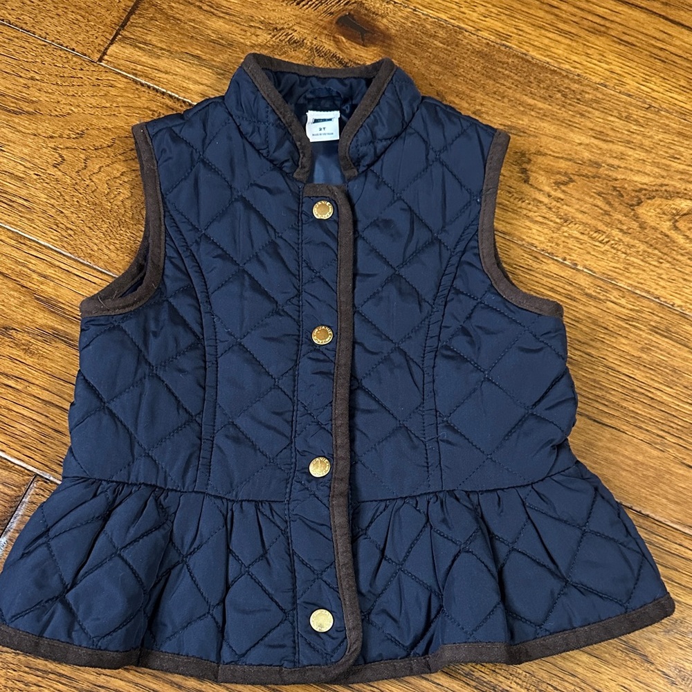 Janie and Jack Navy Quilted Vest with Brown Trim